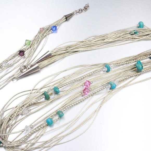 CAROLYN RELIOS LIQUID STERLING SILVER TURQUOISE GLASS FLOATING BEADS NECKLACE SE - Picture 7 of 8